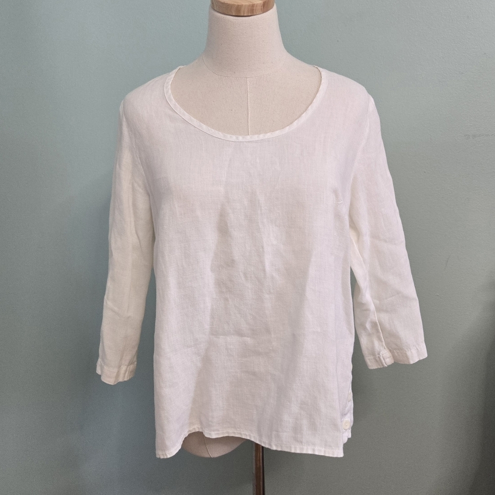 Flax Linen Blouse Scoop Neck With Side Buttons Sz Sm